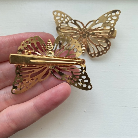 Chic thin gold butterfly filigree hair clips - Picture 4 of 8